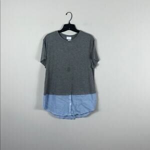 Abound Gray Top Contrast Striped Hem Knit
